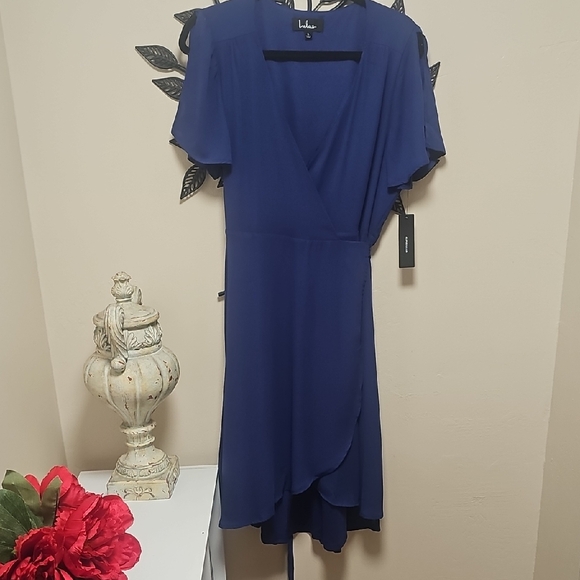 NWT Lulu's Blue High Low Sheath Dress with‎ V-Neck SIZE L. - Picture 1 of 12